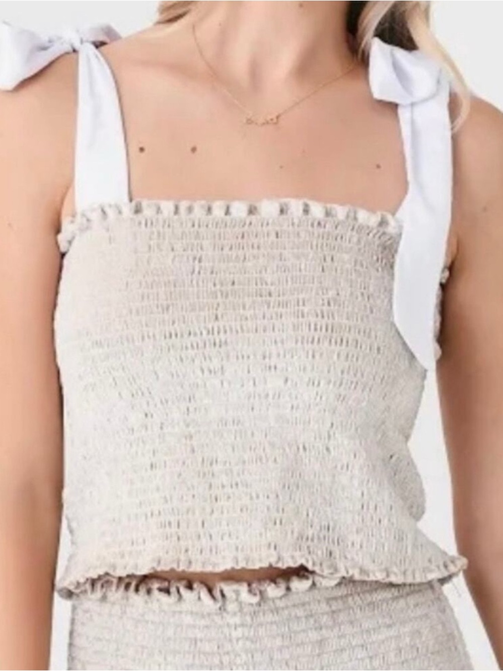 Tie-Shoulder Smocked Crop Camisole - Cream